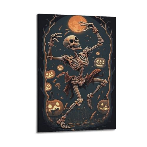 Tanzendes Skelett mit Kürbissen unter Vollmond, dekoratives Gemälde, lebendige, gruselige Dekoration, Wohnzimmer-Poster, künstlerisches Wandbild, modernes hängendes Dekor-Poster, 20 x 30 cm Tanzendes Skelett mit Kürbissen unter Vollmond, dekoratives Gemälde, lebendige, gruselige Dekoration, Wohnzimmer-Poster, künstlerisches Wandbild, modernes hängendes Dekor-Poster, 20 x 30 cm von HANTOTN