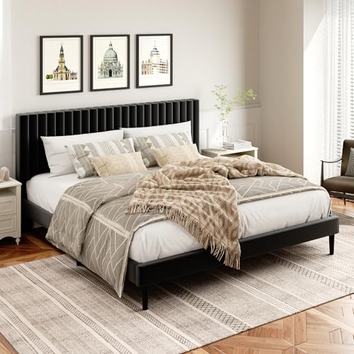 HAOARA Kingsize-Bettgestell mit Samt gepolstertem Kopfteil, Plattformbett mit starken Holzleisten, Boxspring optional, einfache Montage, Schwarz HAOARA Kingsize-Bettgestell mit Samt gepolstertem Kopfteil, Plattformbett mit starken Holzleisten, Boxspring optional, einfache Montage, Schwarz von HAOARA