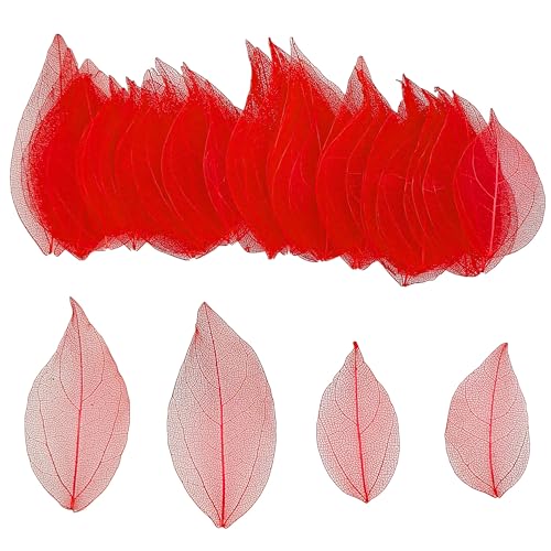 HAOBIN 50 StüCk KüNstliche BläTter Deko KunstbläTter Deko Fake Leaves BläTter Girlande Basteln Trockene BläTter Getrocknete BläTter Verwendet FüR DIY Handwerk Scrapbook Kartenherstellung (Rot) von HAOBIN
