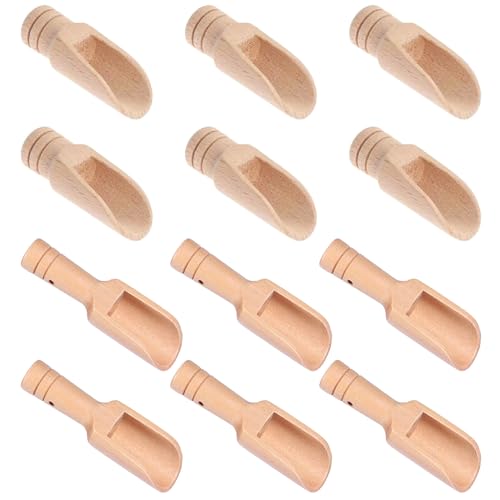HAOBIN 12 StüCk Klein Teeschaufel Holz Kleine HolzlöFfel KüChe Schaufel Mini Holzschaufel HolzlöFfel GewüRzlöFfel Salz LöFfelchen Mini Holz FüR Kaffee GewüRze Tee KüChenutensili (Braun) von HAOBIN