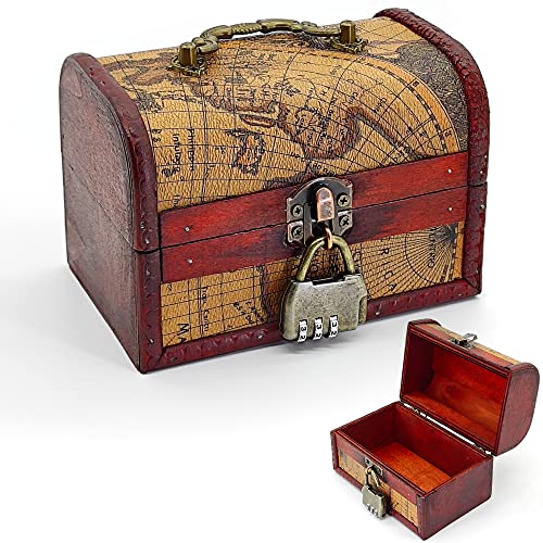 HAOBIN Schatztruhe Holztruhe Holzkiste Mit Deckel Schatztruhe Mit Schloss 15x10x10 Cm Schatzkiste Piratentruhe SchmuckkäStchen Bastel-Geschenkbox Aufbewahrungsbox FüR Aufbewahrung Und Dekoration von HAOBIN