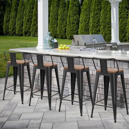 HAOBO Home 76,2 cm Outdoor-Barhocker Terrassenhocker Metall Barhocker Set mit 4 Thekenhöhe Barhocker mit Holz-Kunststoff-Sitz, industrielle Barstühle aus Metall, Küchenhocker HAOBO Home 76,2 cm Outdoor-Barhocker Terrassenhocker Metall Barhocker Set mit 4 Thekenhöhe Barhocker mit Holz-Kunststoff-Sitz, industrielle Barstühle aus Metall, Küchenhocker von HAOBO Home