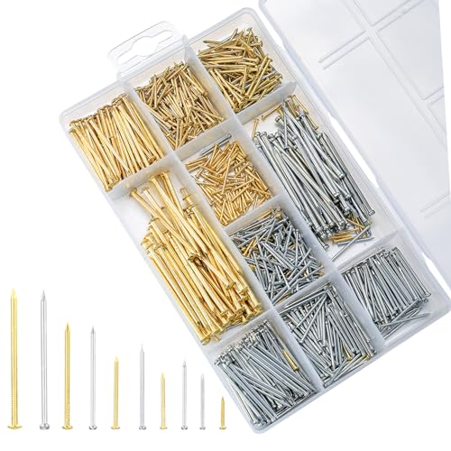 1000 Stk Nägel Bilder Aufhängen, Wand Nägel Stahlnägel Set, Rundkopf Bild Nagel, Aufhänger Nägel, Eisen Vermessingt Rigips Nägel für Zumbilderrahmen Holzbearbeitung, Bilderrahmenspiegeln 1000 Stk Nägel Bilder Aufhängen, Wand Nägel Stahlnägel Set, Rundkopf Bild Nagel, Aufhänger Nägel, Eisen Vermessingt Rigips Nägel für Zumbilderrahmen Holzbearbeitung, Bilderrahmenspiegeln von HAOCHEN