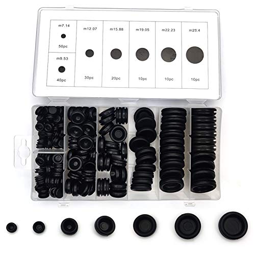 170 STK. Gummitüllen Set, Blindstopfen Gummi Sortiment, Kabeldurchführung Gummistopfen, Gummi Stopfen für Mechanische Plugs, Auto, Maschine, Wasserleitung, Pumpe (Schwarz) von HAOCHEN