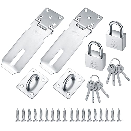 2 Stk Edelstahl Riegelschloss Haspe mit 2 Stk Vorhängeschloss, Türschloß Haspe, Verschluss Sicherheitsüberfalle Tür Haspe, Türriegel für Gartentor Holztür Schuppen Schrank Garagentor (Silber) 2 Stk Edelstahl Riegelschloss Haspe mit 2 Stk Vorhängeschloss, Türschloß Haspe, Verschluss Sicherheitsüberfalle Tür Haspe, Türriegel für Gartentor Holztür Schuppen Schrank Garagentor (Silber) von HAOCHEN