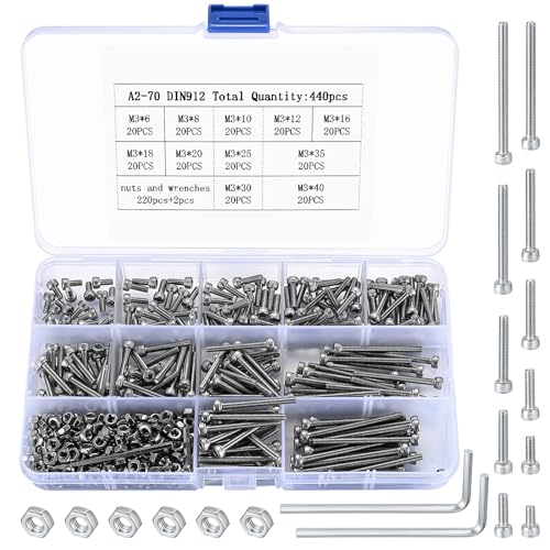 440 Stück M3 Schraubensatz, Edelstahl Sechskantschrauben mit Muttern und Unterlegscheiben, Schrauben Muttern und Unterlegscheiben Sortiment, Sechskantschrauben-Satz mit 2 Stück Schraubenschlüsseln von HAOCHEN