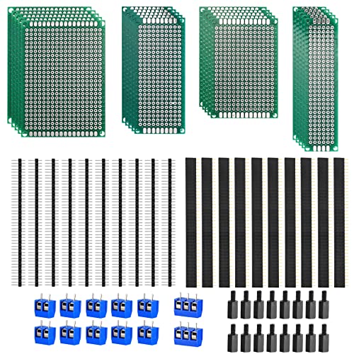 68 Stk Doppelseitiges Perforiertes Steckbrett Set, 20 Stk Lochrasterplatine Leiterplatte, 20 Männliche Weibliche Platinen, 40-polige Stiftleiste, 12 2P & 3P Schraubklemmen,16 Tabletten Nylonsäule von HAOCHEN