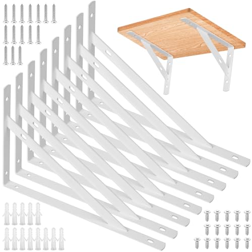 8 Stück Regalhalterungen, 90 Grad Regalträger, Metall Schwerlast Konsole Wandwinkel, Dreieckig Winkelträger Regalwinkel für Wandmontage, 300 x 190mm, weiß von HAOCHEN