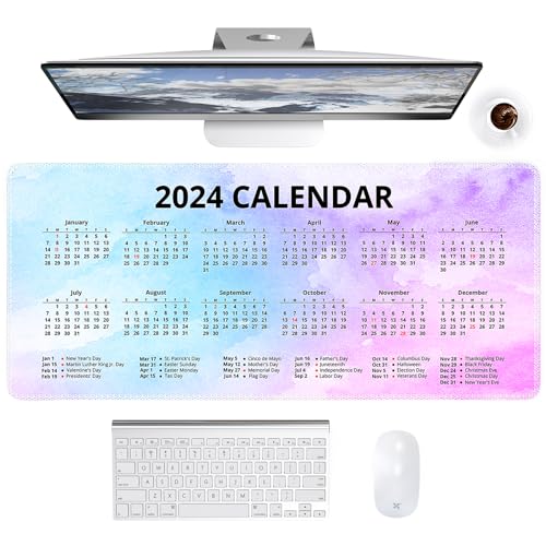 HAOCOO 2024 Mauspad Kalender für Schreibtisch, Schreibtischunterlage Matte, Computer-Schreibtischmatte groß für Desktop, XXL Gaming Mauspad mit rutschfester Unterseite, Laptop wasserdichte von HAOCOO