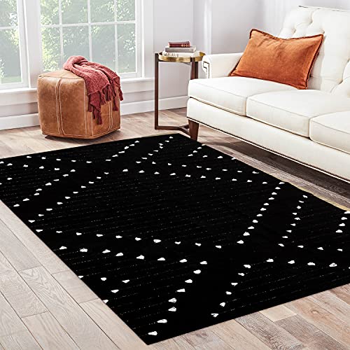 HAOCOO Boho-Wohnzimmer-Teppich, 152 x 201 cm, schwarz-weiß, Baumwolle, gewebt, geometrisch, marokkanischer Vorleger, waschbarer Küchenteppich, Vintage, Tribal-Überwurf, für Schlafzimmer, Waschküche HAOCOO Boho-Wohnzimmer-Teppich, 152 x 201 cm, schwarz-weiß, Baumwolle, gewebt, geometrisch, marokkanischer Vorleger, waschbarer Küchenteppich, Vintage, Tribal-Überwurf, für Schlafzimmer, Waschküche von HAOCOO