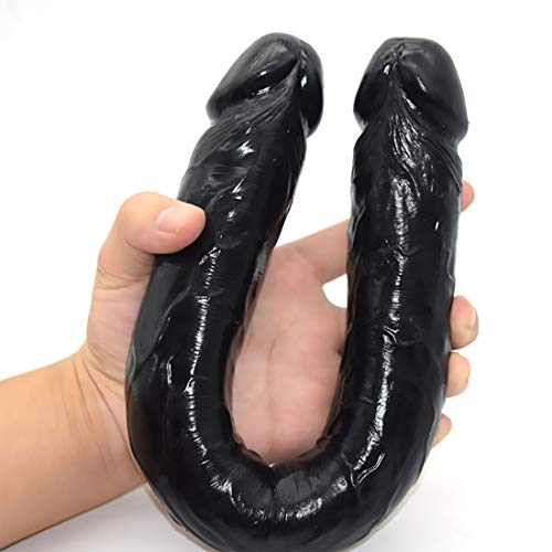 HAOCSNG Silikon Gelee Dildo Doppel Kopf Realistische Anal Dildos Ø4.5cm Realistische Großen Penis Lesben U Form Dildo G Spot Massager Frauen Sex Spielzeug Schwarz, 16,9" von HAOCSNG