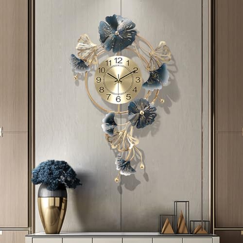 HAODING 3D Wanddeko Metall, Moderne Wanduhr, Kreative Handgemachte Blätter Wanddekoration Aus Metall, Goldene Blume Blühen Für Wohnzimmer Hotel Hintergrund Wandverzierungen(Color:Vertikal) von HAODING