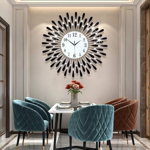 HAODING Diamant-Besetzte Kristall Wanduhr Silber - 3D Kristall Kunst Zifferblatt, Wanddeko, Moderne Designer Für Wohnzimmer Schlafzimmer Home Büro Dekor 60 cm von HAODING