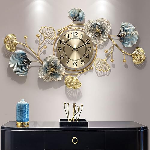 HAODING Moderne Wanduhren, Wohnzimmer Dekoration, Wanddeko Metall, Kreatives Metall, Ginkgo-Blatt-Design, Metall-Zifferblatt, Dekorative Uhr Für Wohnzimmer, Schlafzimmer(Color:83 * 48cm) von HAODING