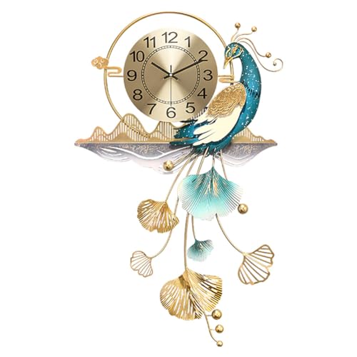 HAODING Peacock Wanduhr, Wanddeko Metall Gingko Gold Wanddeko Metall 3D Wandskulpturen Ginkgo Moderner Luxus Wandkunst Wohnkultur Für Wohnzimmer Schlafzimmer Esszimmer 82 * 50cm von HAODING