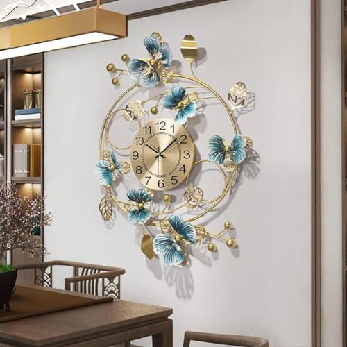 HAODING Wanduhr Wohnzimmer Groß Modern, 3D Ginkgo Biloba Metall Wanddeko, Wanduhren Küche Ohne Tickgeräusche, Uhr Wand Metall Kreativ Für Die 3D Kunst Wanddekoration Zu Hause von HAODING