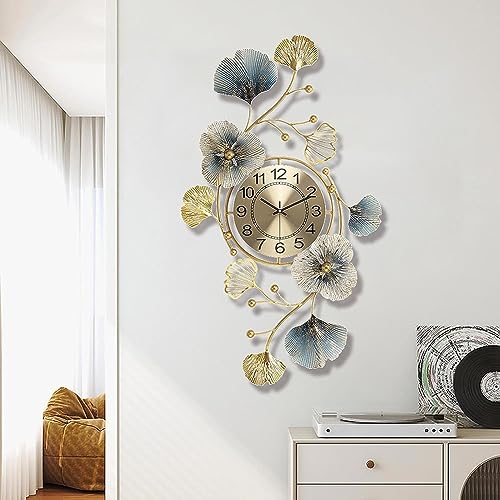 Wanduhr Wohnzimmer Groß Modern, Wohnzimmer Dekoration, 3D Ginkgo Blatt Kunstuhr, Wanduhren Küche Ohne Tickgeräusche, Uhr Wand Metall Kreativ Für Die 3D Kunst Wanddekorati(Color:20.4x37inch(52x94cm)) von HAODING