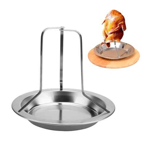 HAOHIZE Hähnchenbräter Edelstahl, Hähnchen Halter mit Abtropfschale, Hähnchen Ständer, Hähnchenspieß für Backofen & Grill, Vertikaler Hähnchenhalter Klein, Hänchenhalterung, Geflügelbräter von HAOHIZE