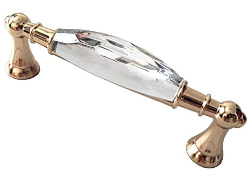 HAOJIazx 3,75" CC Kristall Schubladengriff Gold Glas Schrankgriff Kommodengriffe Türgriffe Küchenbeschläge 96 mm Mitten (Nr. 233)(Length: 5.7" (145 mm)/C-C: 5" (128 mm)) von HAOJIazx