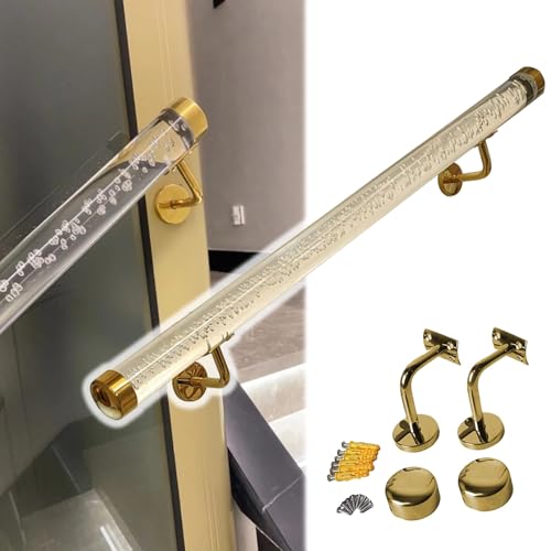 1 Stück anpassbarer Handlauf aus klarem Acryl mit Blasen – 1,6 bis 20 Fuß Rundstab-Handlauf mit Metallhalterungen(Gold Bracket,1.4m) von HAOJZE