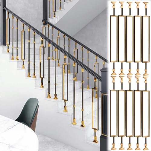 Verstellbare schwarze und goldene Metallbaluster for Treppen – langlebige Aluminiumspindeln mit Installationszubehör(Rectangle Type,10pack) von HAOJZE
