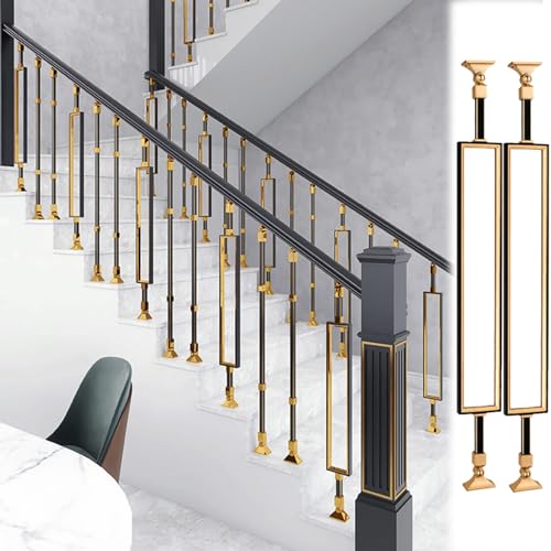Verstellbare schwarze und goldene Metallbaluster for Treppen – langlebige Aluminiumspindeln mit Installationszubehör(Rectangle Type,2pack) von HAOJZE