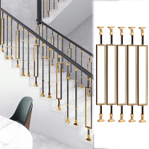 Verstellbare schwarze und goldene Metallbaluster for Treppen – langlebige Aluminiumspindeln mit Installationszubehör(Rectangle Type,5pack) von HAOJZE