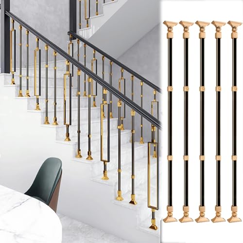 Verstellbare schwarze und goldene Metallbaluster for Treppen – langlebige Aluminiumspindeln mit Installationszubehör(Upright Type,5pack) von HAOJZE