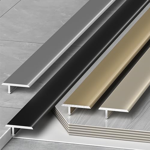 90 Cm Aluminium-T-Profilleiste Für Bodenübergang, Verdickte Bodentrennleiste Zum Verbinden Von Bodenfugen, Wandpaneelleiste, 3 Stück(Black,W12mm) von HAOKKV