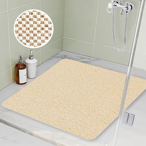 Duschmatte rutschfest 80x80cm, Weich Komfort Badematte mit Ablauflöchern, PVC-Luffa Massage Sicherheits Duschmatten für Antirutschmatte Nassbereiche, Schnell trocknend (Beige) von HAOLESHITE