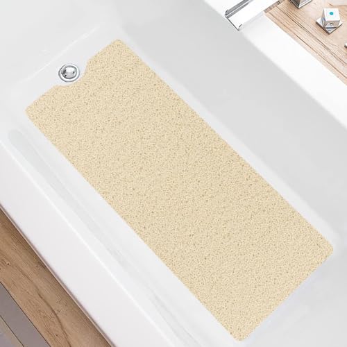 Badewannenmatte rutschfest Duschmatte 100x40cm, PVC-Luffa Weich Sicherheits Badematte, Duschmatten für Antirutschmatte Badewanne mit Ablauflöchern, Schnell Trocknende (Beige) von HAOLESHITE