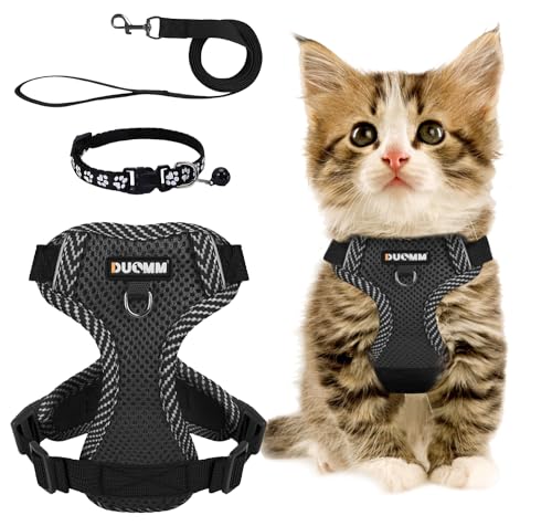 Katzengeschirr mit Leine Set, Verstellbar und Ausbruchsicher, Reflektierendes Geschirr, Atmungsaktiv mit Halsband für Hunde und Katzen auf Spaziergängen (S) von HAOLESHITE