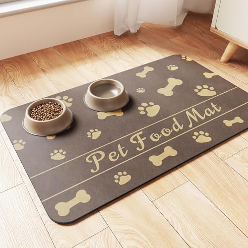 Napfunterlage Hund Katzen Futternapf Unterlage, rutschfest Unterlage Haustiere, Hundefutter Matte Absorbierend Haustier Fütterung Matte Personalisierte Katze Platzset (Braun, 30 x 50 cm) von HAOLESHITE