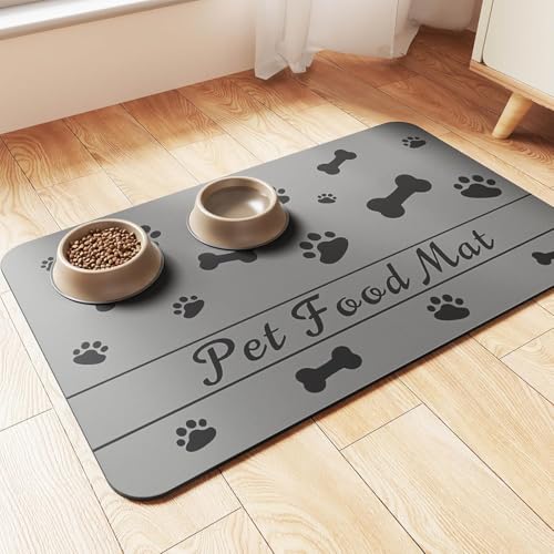 Napfunterlage Hund Katzen Futternapf Unterlage, rutschfest Unterlage Haustiere, Hundefutter Matte Absorbierend Haustier Fütterung Matte Personalisierte Katze Platzset (Grau, 30 x 50 cm) von HAOLESHITE