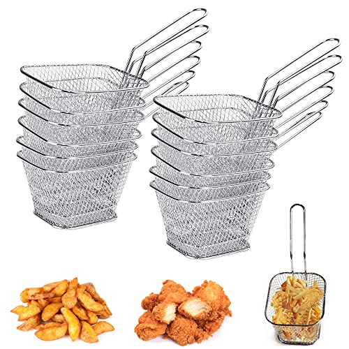 HAOMEEDUO 12 Stück Frittierkorb Edelstahl Mini Pommes Körbchen Pommeskörbchen Silber Servierkörbchen für Pommes mit Griff Klein Friteusenkorb Frittierkörbchen für Pommes Frites Garnelen Zwiebelringe von HAOMEEDUO