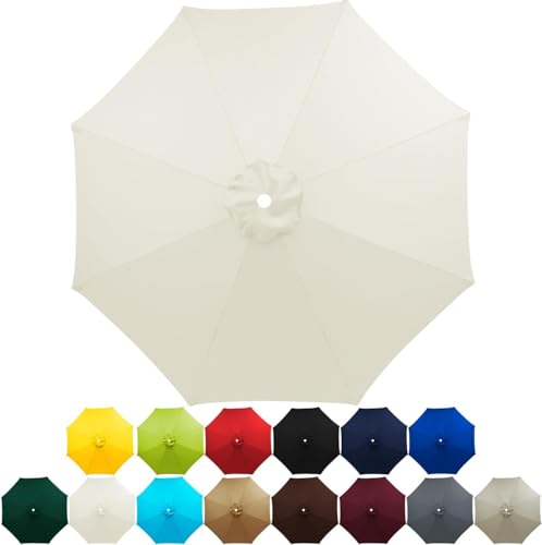 Sonnenschirm Ersatzbezug 2m 2.7m 3m 8 Rippen/6 Rippen,UV 50+ Patio Umbrella Cloth Cover Stoff Ersetzen Für Garten Terrasse Strand Pool Markt Tisc Ampelschirm (8 Ribs-2.7m(8.8ft),Beige) von HAONIY