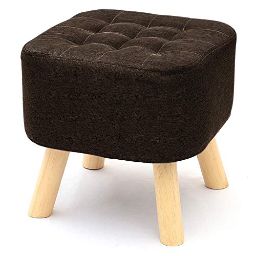 Square Footstool Ottoman Linen Fabric Pouffe Chair 4 Wooden Legs Upholstered Stool for Shoes Wearing 40 x 40 x 40 cm Brown von HAONIY