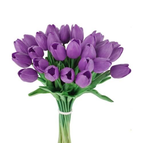 HAOSHICS 30 künstliche Tulpen aus Latex mit Tulpen-Motiv – fühlt sich echt an, bunt, für Ostern, Frühling, Hochzeit, Blumenarrangement, Hochzeit, Tischdekoration (lila) von HAOSHICS