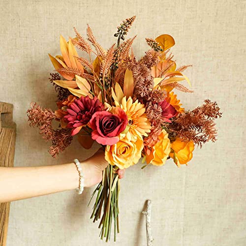 HAOSHICS Künstliche Blumen, Herbst-Rosenstrauß, künstliche Blumen, aber realistisch, für Home Office Café House Partys Hochzeit und Hochzeitsstrauß von HAOSHICS