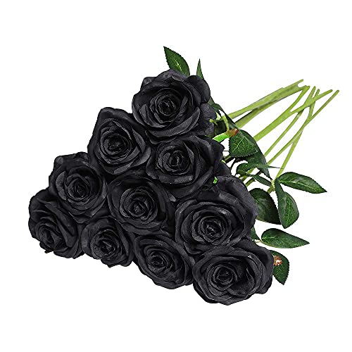 HAOSHICS Künstliche Blumen, Seide, schwarze Rose, Blumenstrauß für Tafelaufsätze, Esstisch, Zuhause, Büro, Hochzeit, Party, Arrangements, Schwarz, 9 Stück von HAOSHICS