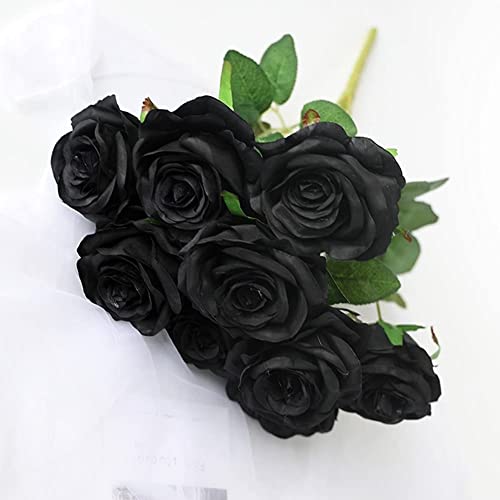 HAOSHICS Künstliche Blumen, Seide, schwarze Rose, Blumenstrauß für Tafelaufsätze, Esstisch, Zuhause, Büro, Hochzeit, Party, Arrangements (Schwarz, 1 Strauß) 9 Stück von HAOSHICS