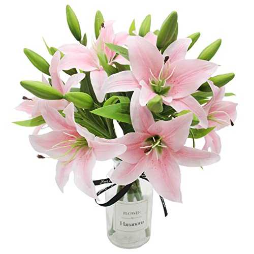 HAOSHICS Künstliche Blumen 8 Stück künstliche Lilien mit 3 Knospen Blumenkunst Pflanzliche Blumen Latex Volle Blume real touch für Heimdekoration Hochzeit Party Büro Restaurant von HAOSHICS