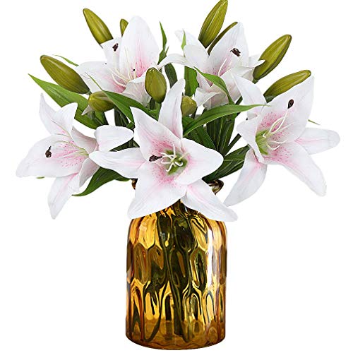 HAOSHICS Künstliche Blumen 8 Stück künstliche Lilien mit 3 Knospen Blumenkunst Pflanzliche Blumen Latex Volle Blume real touch für Heimdekoration Hochzeit Party Büro Restaurant von HAOSHICS