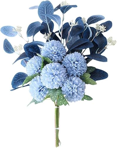 HAOSHICS Künstliche Blumen Blumenstrauß Hortensien Gefälschte Blumen Chrysanthemen Seidenblumen Künstlich für Dekoration Blumen Tafelaufsätze für Couchtisch Dekor (Blau) von HAOSHICS