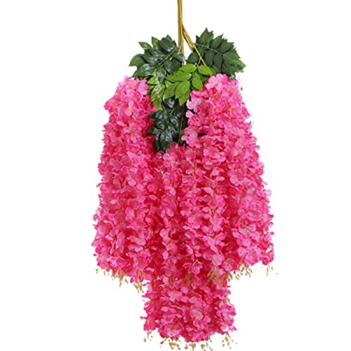 HAOSHICS Künstliche Glyzinie, hängende Blumen, künstliche Glyzinie, Seidenblumen, Faux-Glyzinie, Schnur für den Außenbereich, Hochzeit, Party, Zuhause, Garten, Dekoration, Rosa, 12 Stück von HAOSHICS