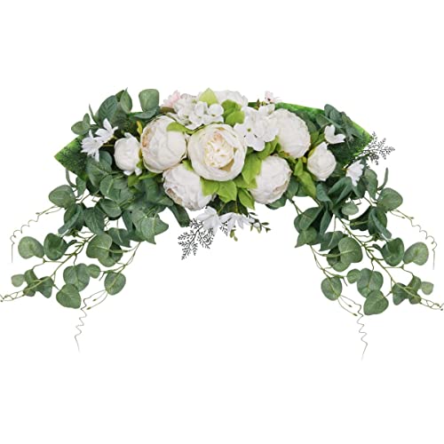 HAOSHICS Künstliche Pfingstrosen, Girlande aus Seide, bunt, gemischte Frühlingsblumen, Girlande mit Pfingstrose, für Hochzeit, Bogen, Tischdekoration, zum Aufhängen, Heimspiegel, Wanddekoration (weiß) von HAOSHICS