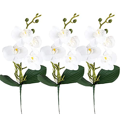 HAOSHICS Künstliche Phalaenopsis-Blumen, künstliche Orchideen, fühlen sich echt an, für Tischdekoration, Zuhause, Hochzeit, Party, Dekoration, 4 Köpfe, weiß, 3 Stück, Four Heads White von HAOSHICS