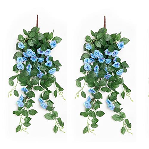 HAOSHICS Künstliche Rosenranken, Hängepflanze, Blumen, künstliche Rosenköpfe, grüne Pflanzen, Seidenrosen für Hochzeit, Garten, Wanddekoration, Blau, 2 Stück von HAOSHICS