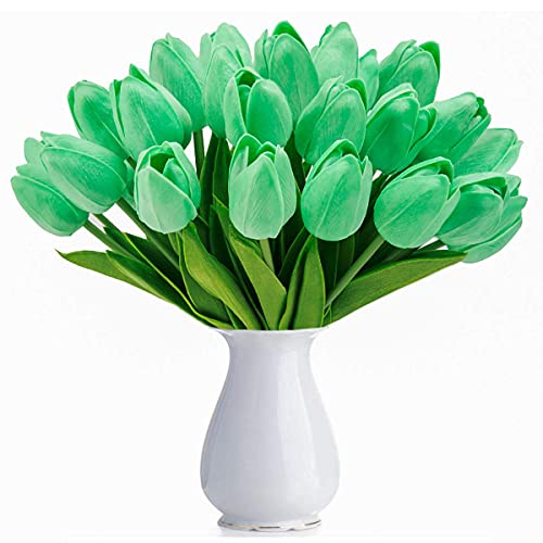 HAOSHICS Künstliche Tulpen, künstliche Holland-Tulpen, fühlt sich echt an, Latex-Tulpen für Hochzeit, Zuhause, Hotel, Party, Garten, Dekoration, mehrfarbig, 10 Stück (grün) von HAOSHICS