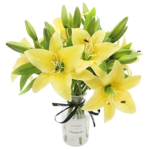 Künstliche Blumen 8 Stück künstliche Lilien mit 3 Knospen florale Kunst pflanzliche Blumen Latex Vollblume Real Touch für Heimdekoration Hochzeit Party Büro Restaurant (Gelb) von HAOSHICS